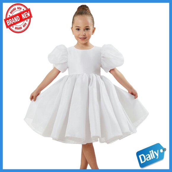 Baby Girl Tutu Dress Puff Sleeves Organza Tulle Flower Girl Gown